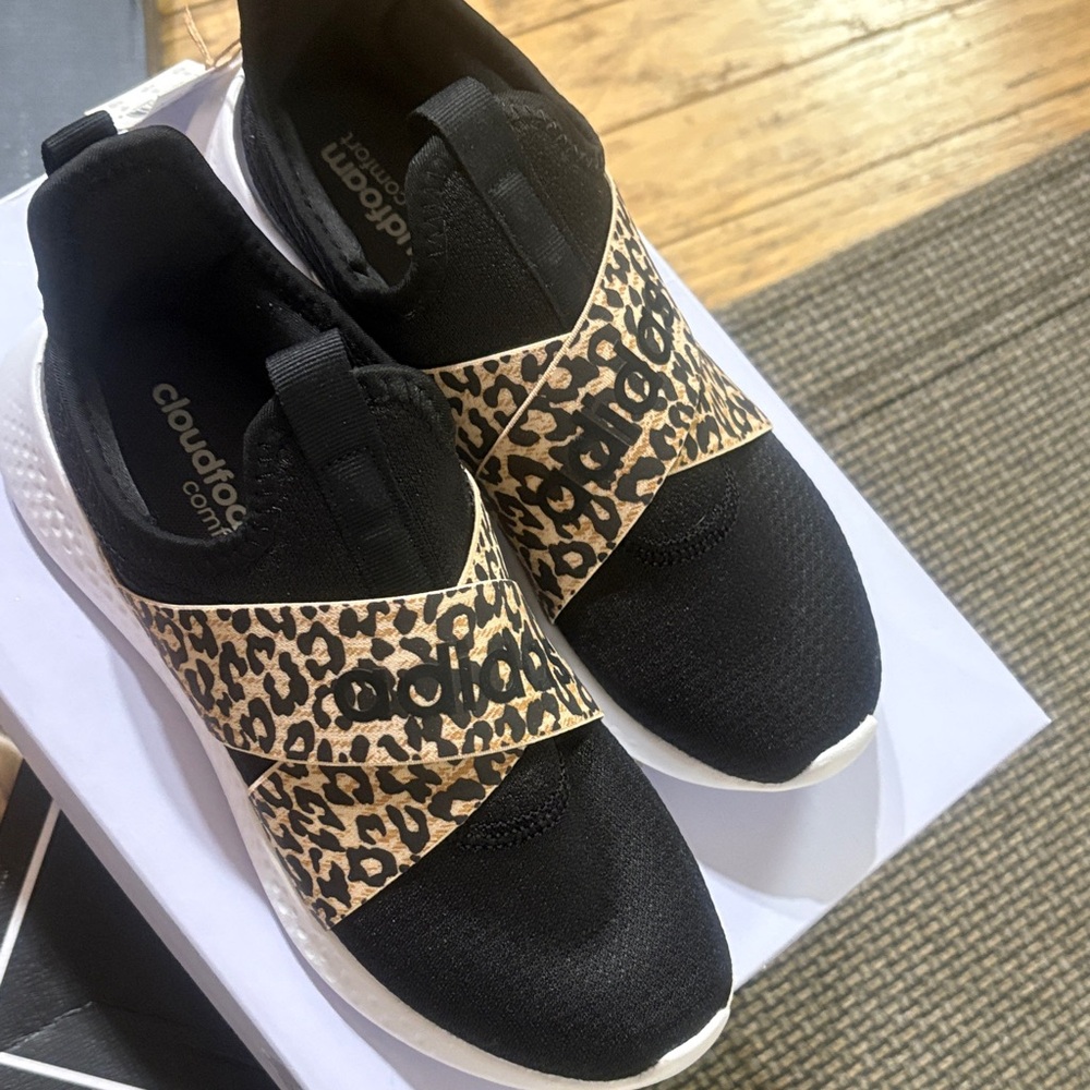 adidas Black and Leopard Print Slip-On Sneakers